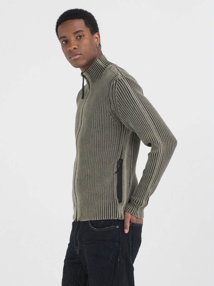 REPLAY - フルジップニットセーター / カーキ | BRYAN
