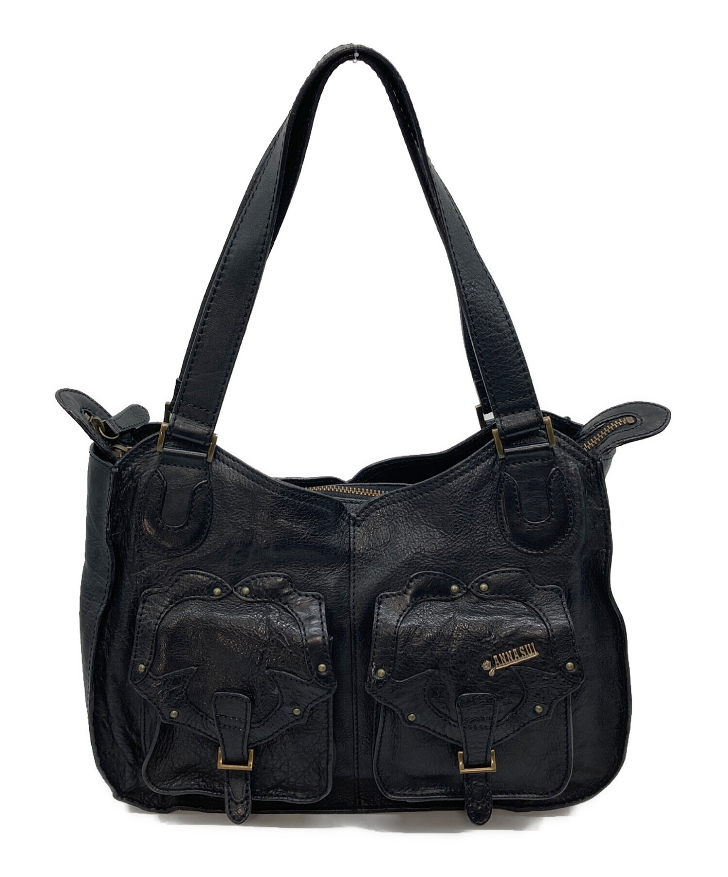 中古・古着通販】ANNA SUI (アナスイ) レザーハンドバッグ ブラック