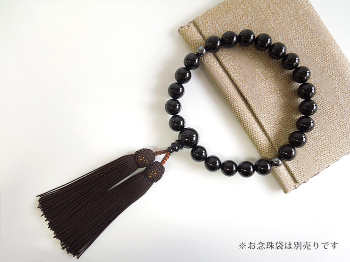 ブラックオニキス四分玉片手数珠焦茶二五房二天ヘマタイト入 お数珠の