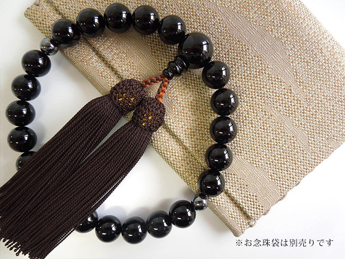 ブラックオニキス四分玉片手数珠焦茶二五房二天ヘマタイト入 お数珠の