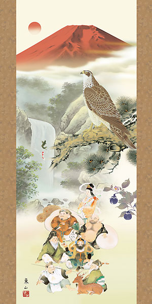 開運・鯉の滝登り 榎本東山作 吉祥初夢福徳図