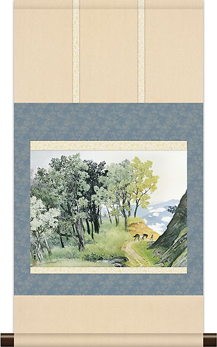 有名作家の掛け軸 川合玉堂作 山雨一過【本格ミニ掛軸】ミニサイズ