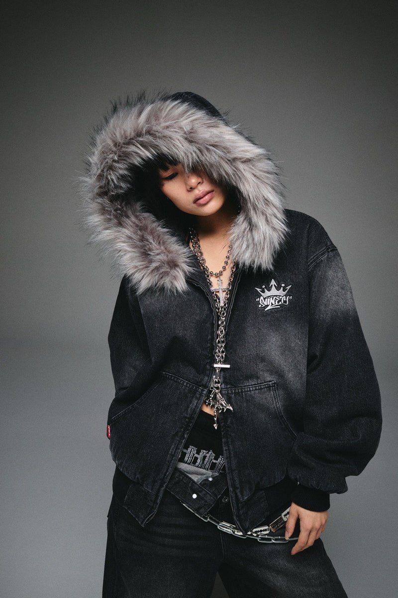 King Logo Slub Denim Far Zip Hoodie – YZ