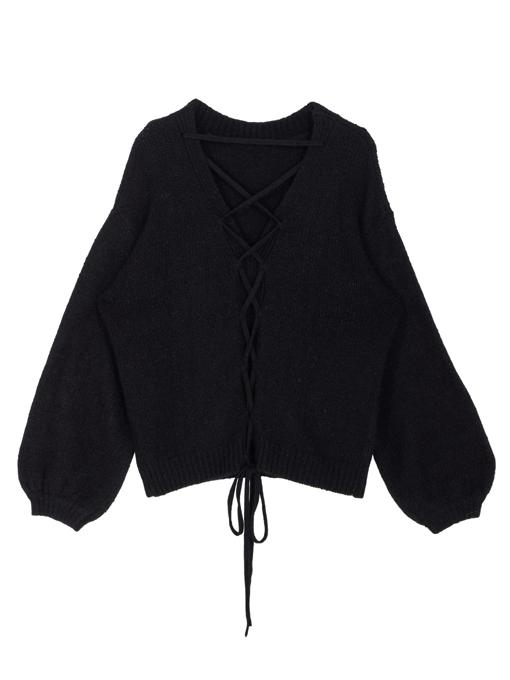 BACK OPEN LACE UP KNIT TOP