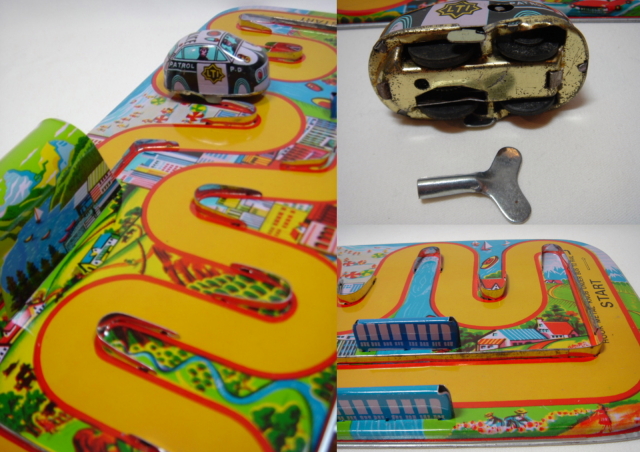 ブリキ 車 おもちゃ ゼンマイ式 レール付 当時の古いモノ 【TO0942】