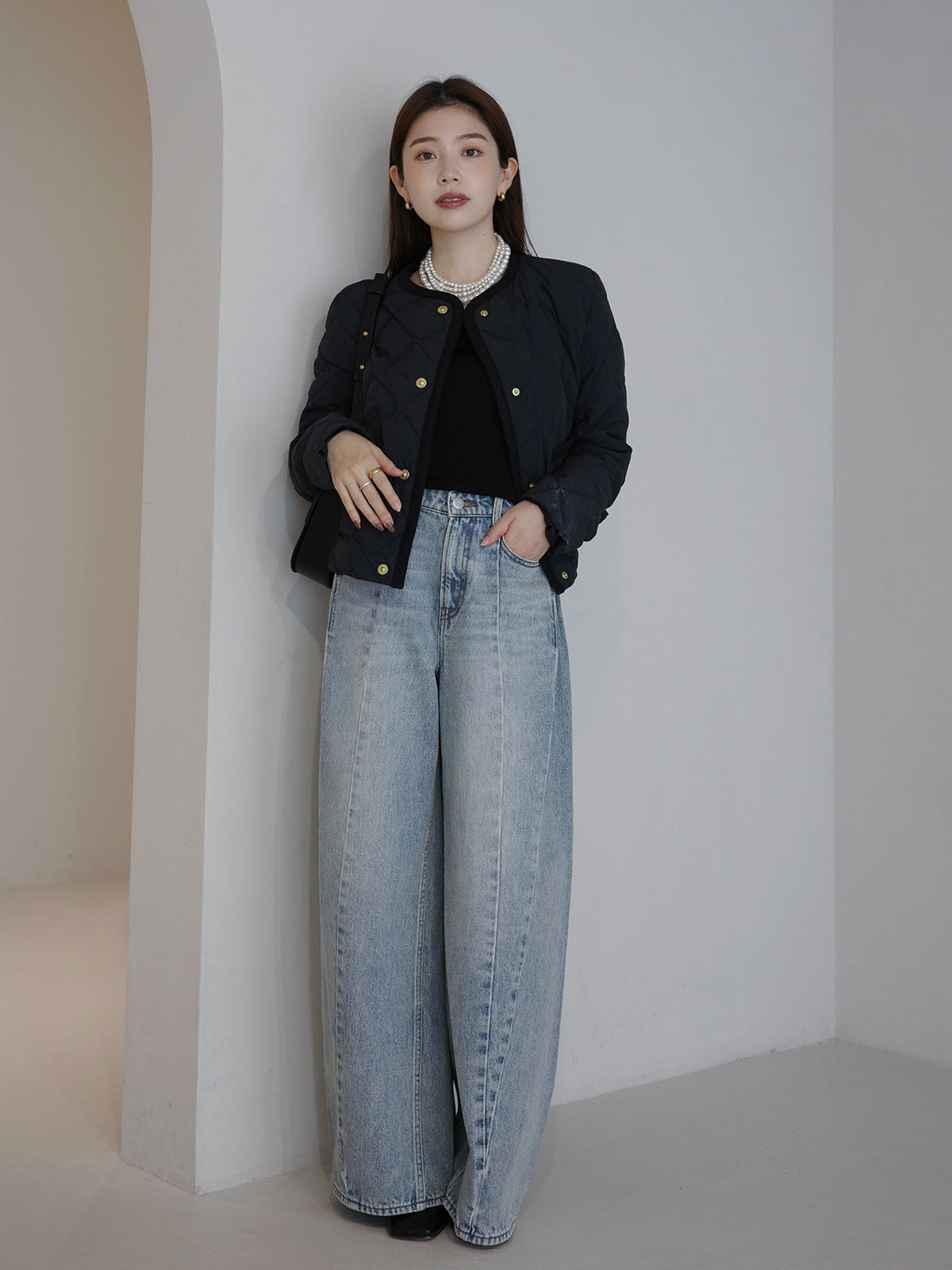 TAION×anuans】ノーカラーキルティングショートダウン