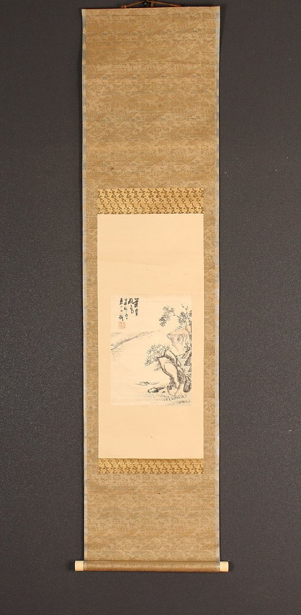 真作/田能村直入/桃林山水図/色紙サイズ/掛軸/名家伝来/AK-662 真作