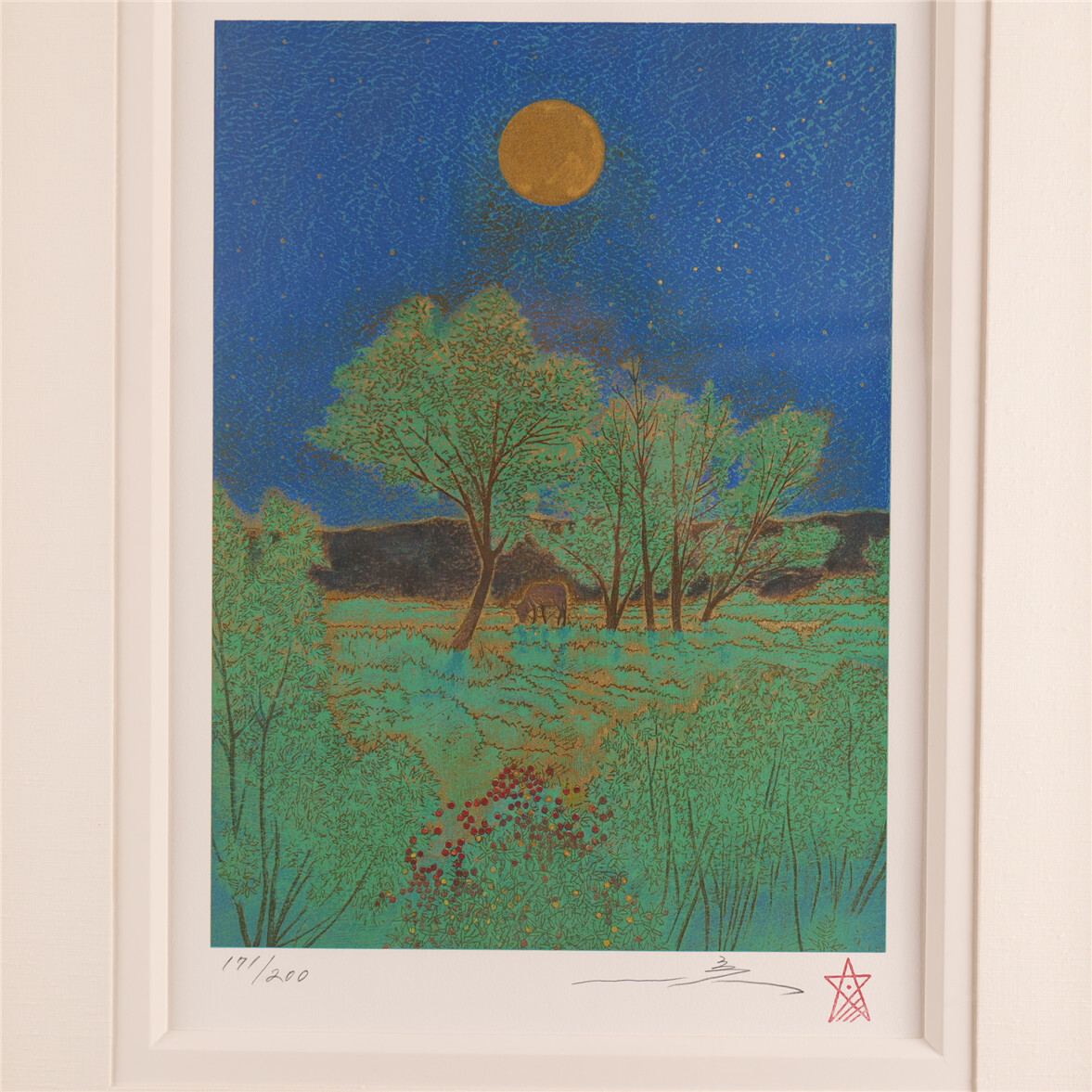 福王寺一彦、【星降る海に】、希少な額装用画集より、新品額装付 福王寺