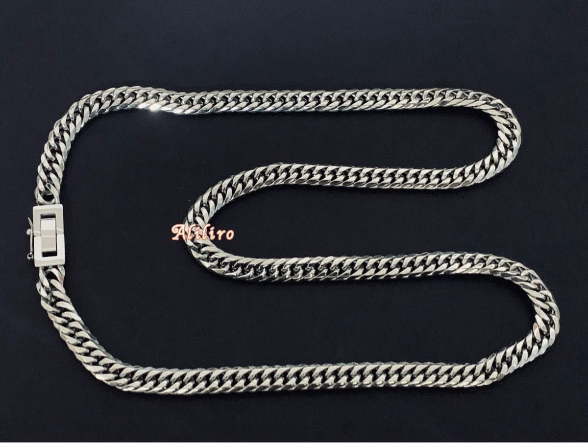 シルバー 特製 喜平6面ダブル 中折れ留め具 セーフティ付き ステンレス