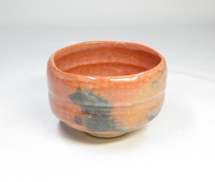 B0004a】茶道具 楽焼『 佐々木 松楽 』作 赤楽 抹茶茶碗 四方桟 共箱