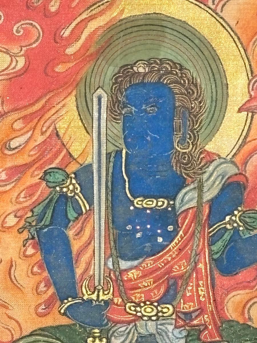 絹本彩色 阿遮羅明王（不動明王）」瑟瑟坐像」明治頃筆 1幅|仏画 仏教