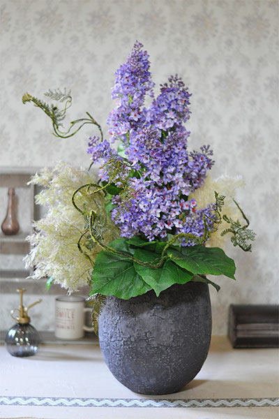 アーティフィシャルフラワーアレンジメント ブルー 紫 薄紫 ライラック