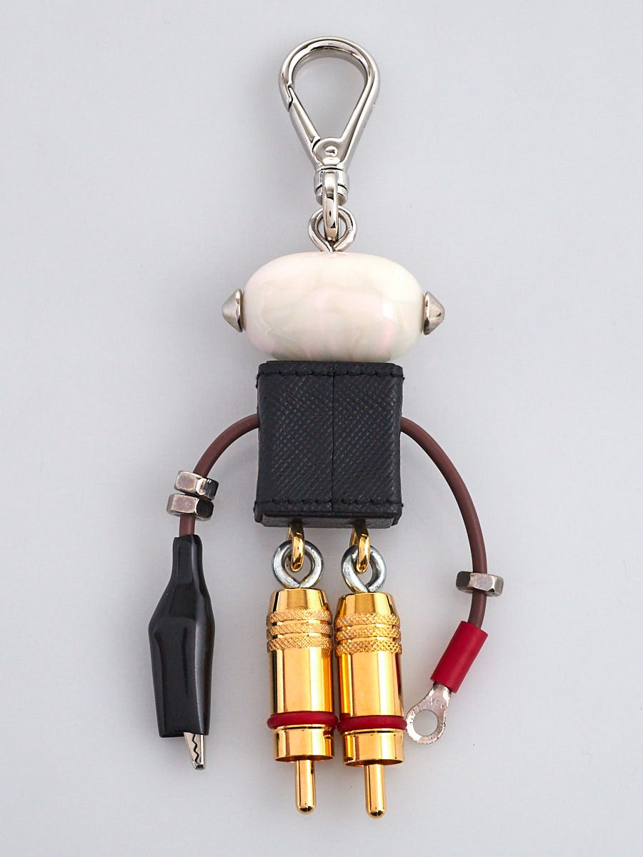 Prada Black Saffiano Leather and Resin Edward Robot Key and Bag