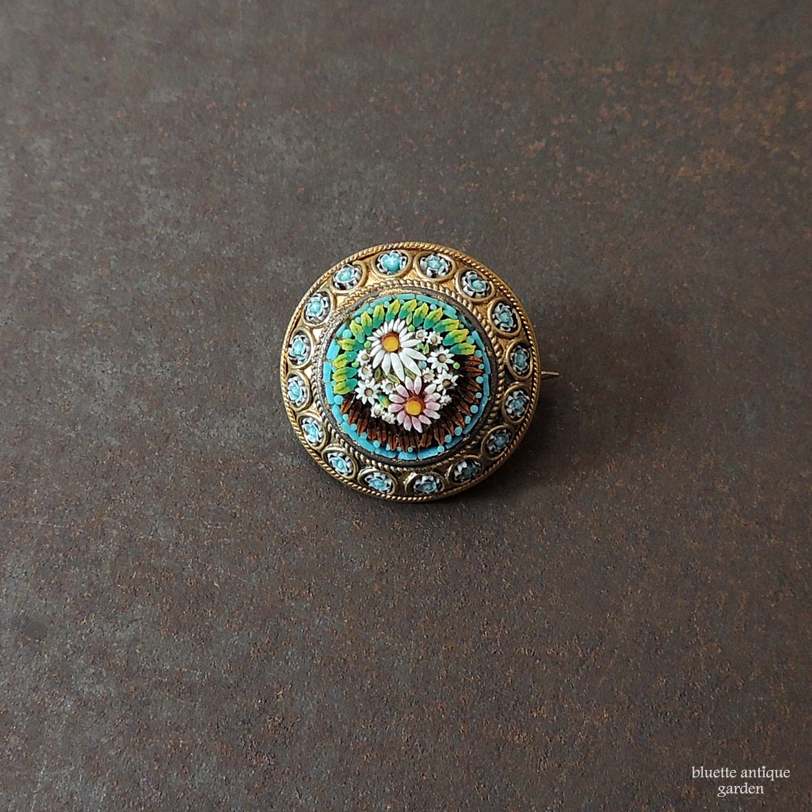 イタリアアンティーク マイクロモザイク ブローチ【マー ガレット