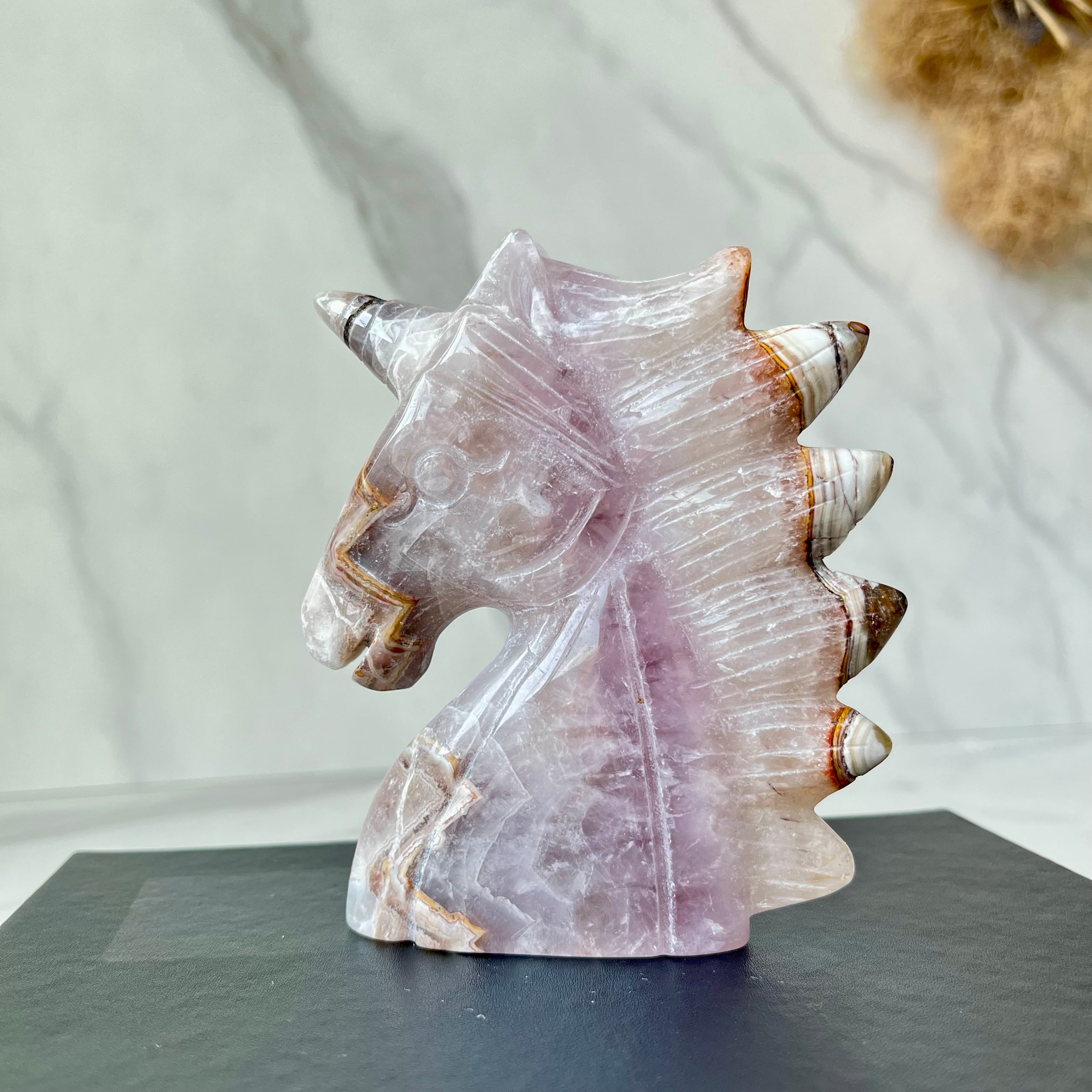 アメジストユニコーン｜紫水晶×瑪瑙｜天然石ユニコーン置物｜癒しと