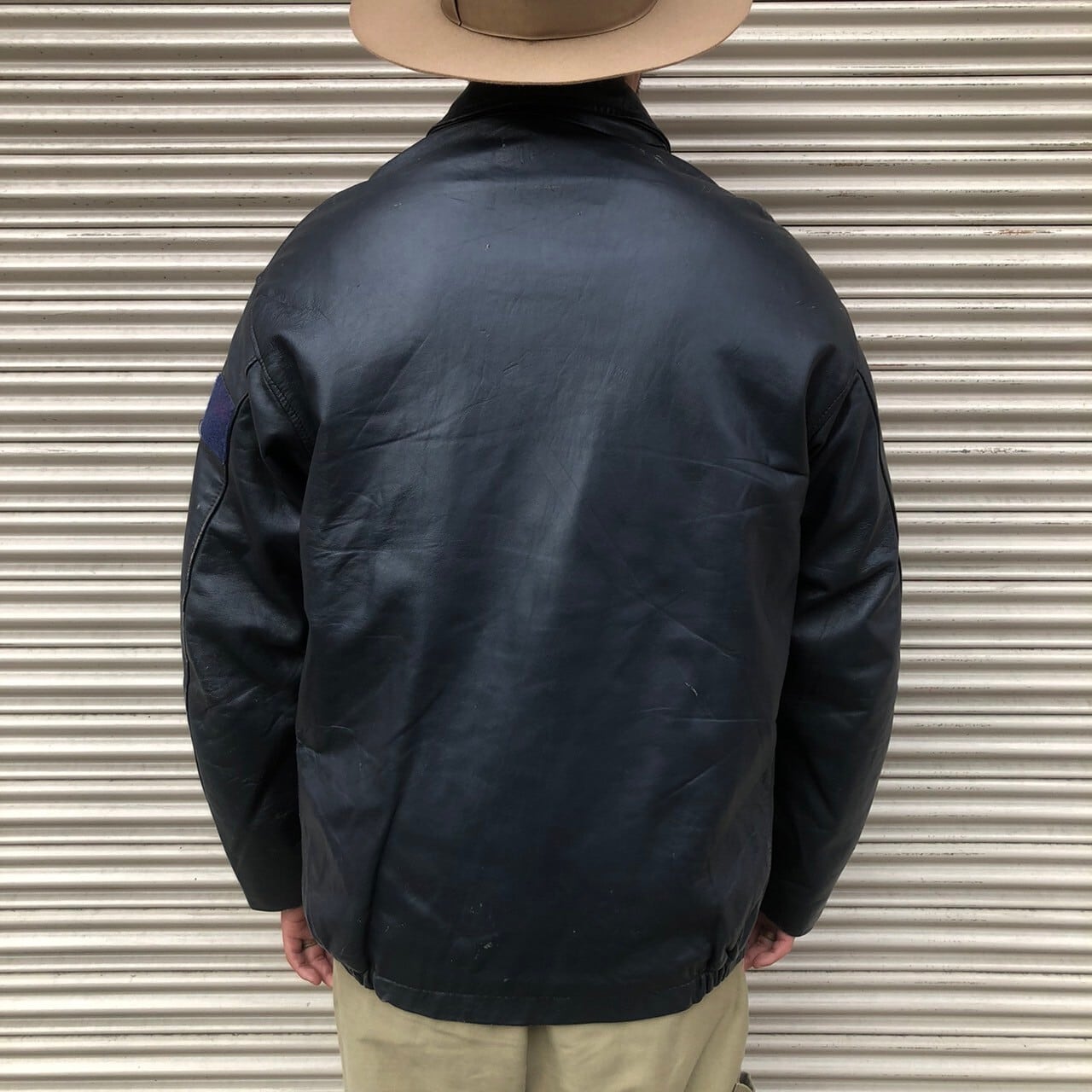 70sフランス軍 実物 ヴィンテージ パイロット レザー ミリタリー 100X