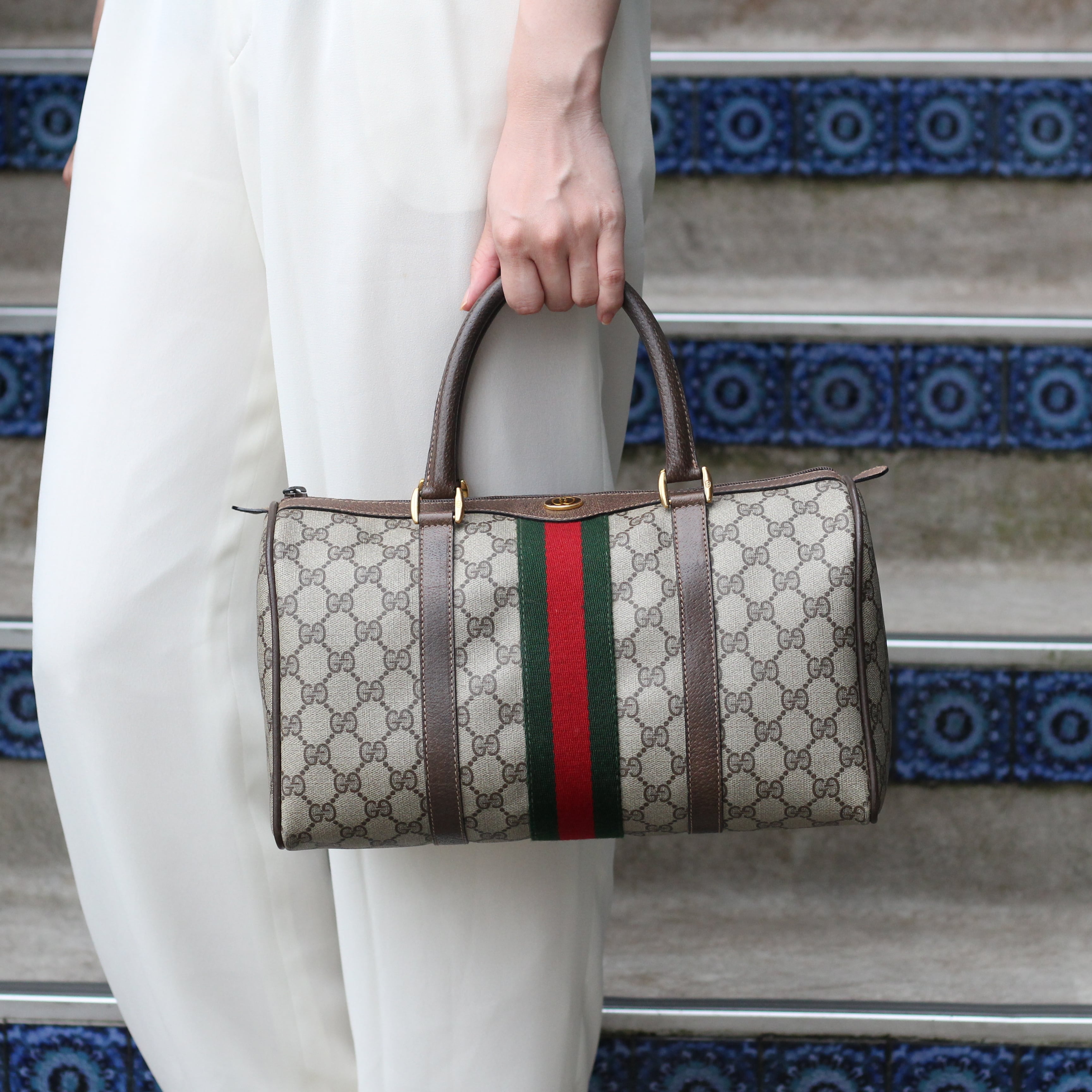 OLD GUCCI SHERRY LINE GG PATTERNED MINI BOSTON SHOULDER BAG MADE