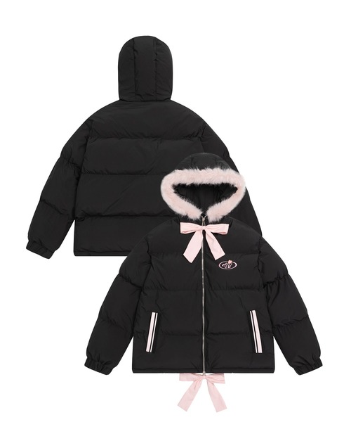 HOOK】for girls リボン付き中綿フードジャケット (AW)（ダウン