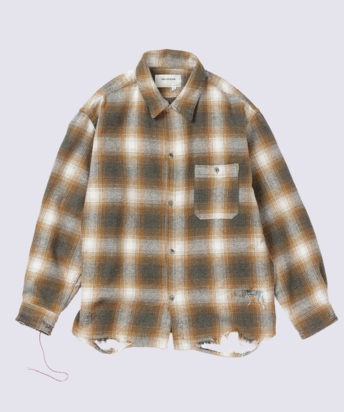 ANACHRONORM】OMBRE CHECK DAMAGED WIDE FLANNEL SHIRTS（シャツ