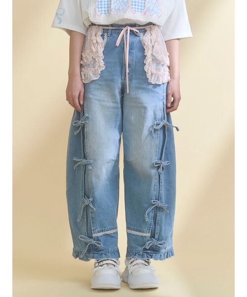 merry jenny（メリージェニー）の「バレルレッグリボンデニムパンツ
