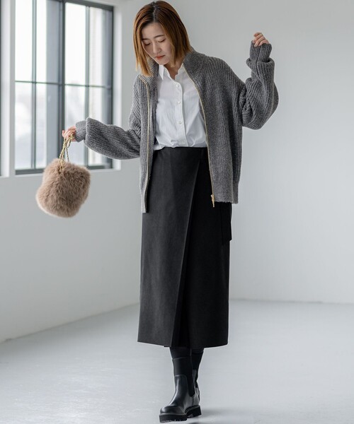 セール】【洗える】スパンコールバルキー ダブルジップ ニットブルゾン