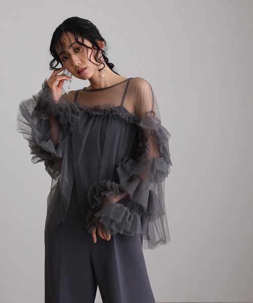 ギャザーチュールトップスオケージョン結婚式パーティー 同窓会