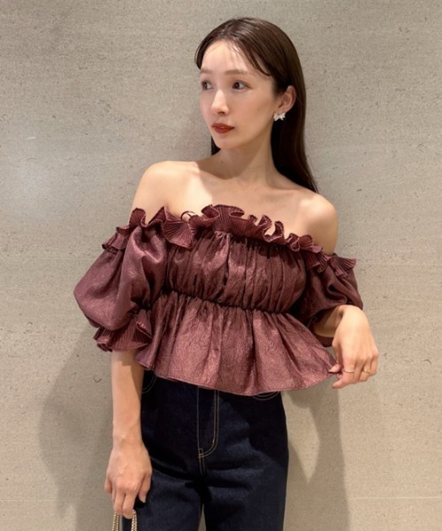 SNIDEL（スナイデル）の「ジャガードボリュームギャザーオフショル