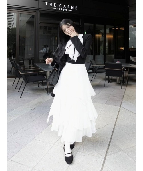 セール】Sustainableレイヤードラッフルニットプルオーバー（ニット