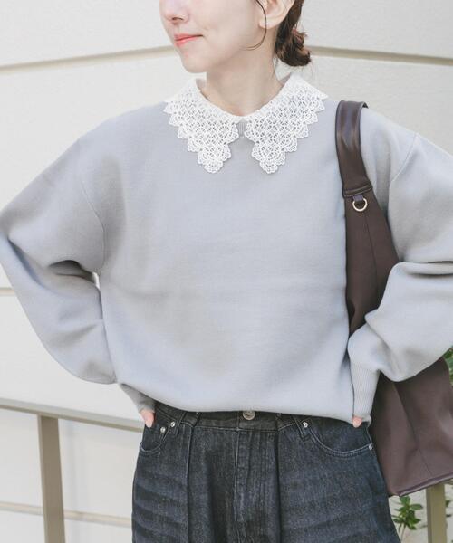 セール】衿レーススウェットライクニット（ニット/セーター）｜ITEMS