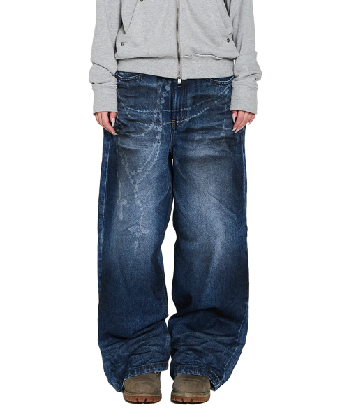 セール】Chain Graphic Denim Pants (Blue)（デニムパンツ）｜AAKAM