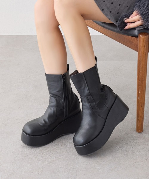 マイナス3キロ見え】サイドゴアボリュームソールショートブーツ