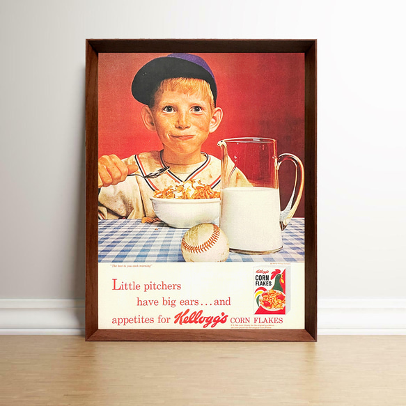 ケロッグ ベースボール 1960年代 アメリカ ヴィンテージ 雑誌 広告 額