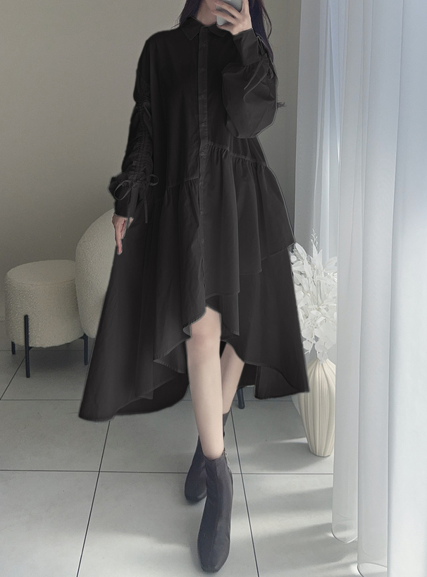 ドロストスリーブリボンティアードシャツワンピース[ai119