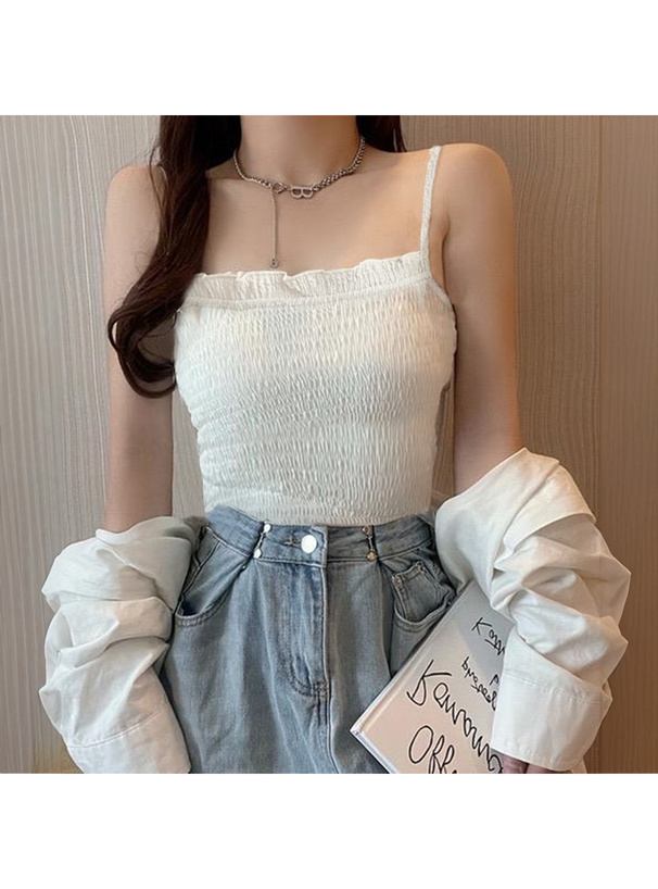 シャーリングジャガードフリルキャミソール[dk884] | レディース