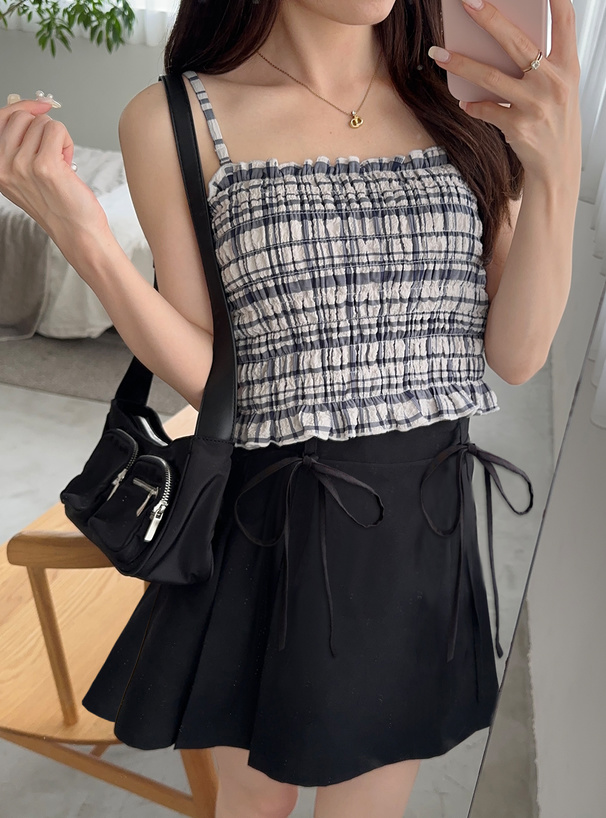 カップ入りチェック柄シャーリングキャミソール[dk1114] | レディース