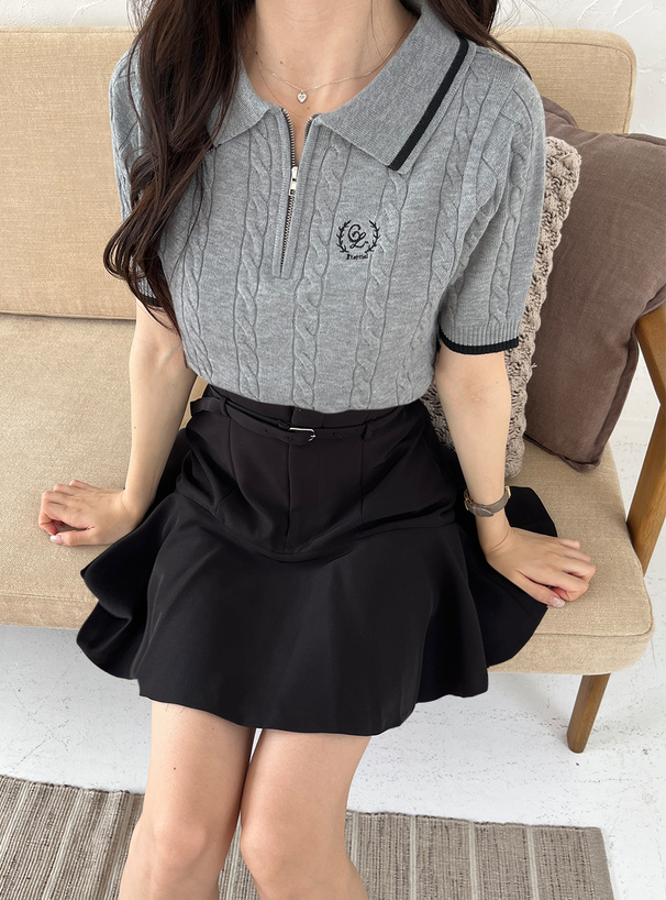 ハーフジップロゴ刺繍ケーブルニットトップス[kz537] | レディース