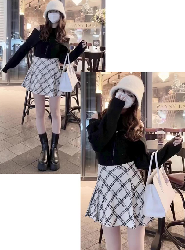 ダイヤチェック柄ツイードフレアミニスカート[mei37] | レディース