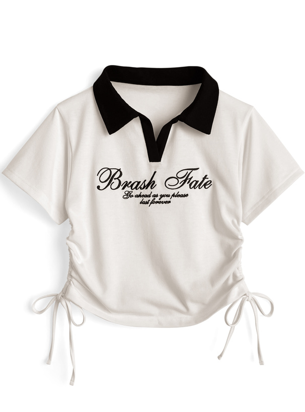 配色襟ロゴ刺繍サイドドロストポロトップス[mf039] | レディース