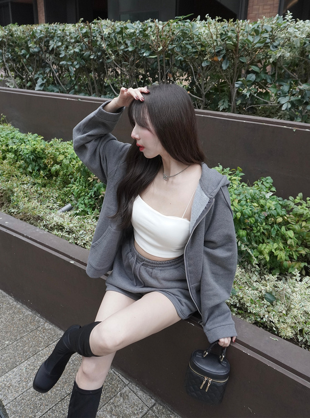 ビッグパーカー×ショートパンツスウェットセットアップ[pm488