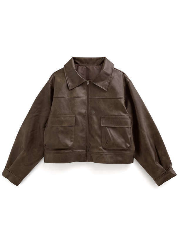 ヴィンテージ風ビッグポケットレザージャケット[tu1443] | レディース