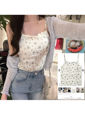 パット付き小花柄シワ加工キャミソール[dk885] | レディース