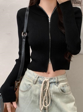 ダブルジップショート丈ニットトップス[dr687] | レディース