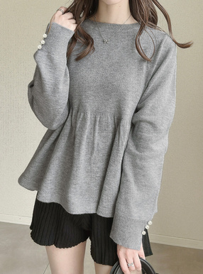 袖パールペプラムニットトップス[uf065] | レディースファッション通販