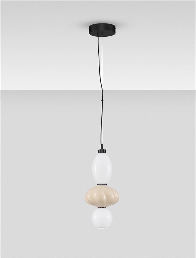 Nova Luce | Suspension - ONETA - Matt Black Metal Base Beige