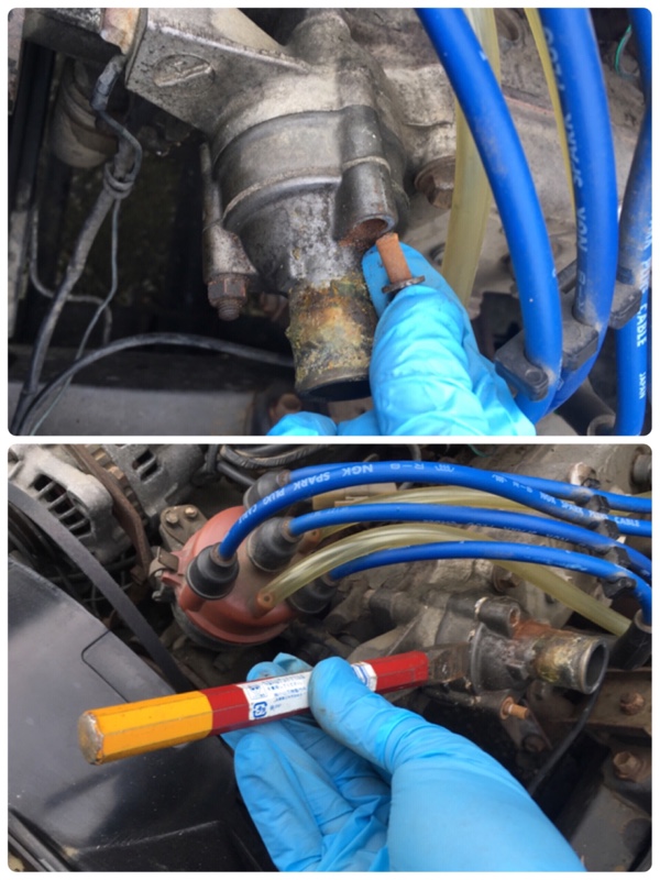 SJ30 冷却水系統交換（その2）固着との闘いとサーモスタット取付