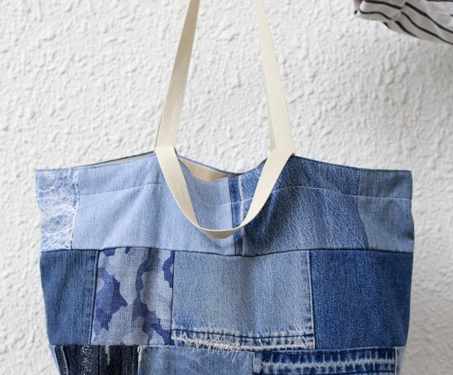 送料無料】香港 パッチワークデニムトートバッグ First Edition Design