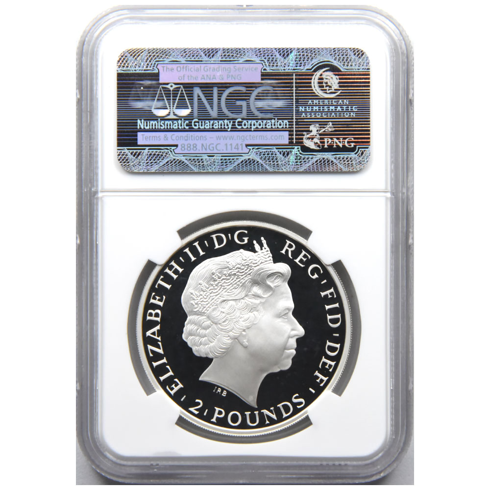 イギリス 2014 エリザベス2世 2ポンド1オンス 銀貨 NGC PF 70 ULTRA