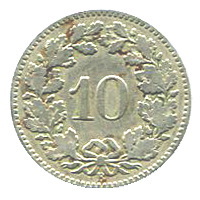 スイスの10サンチーム白銅貨