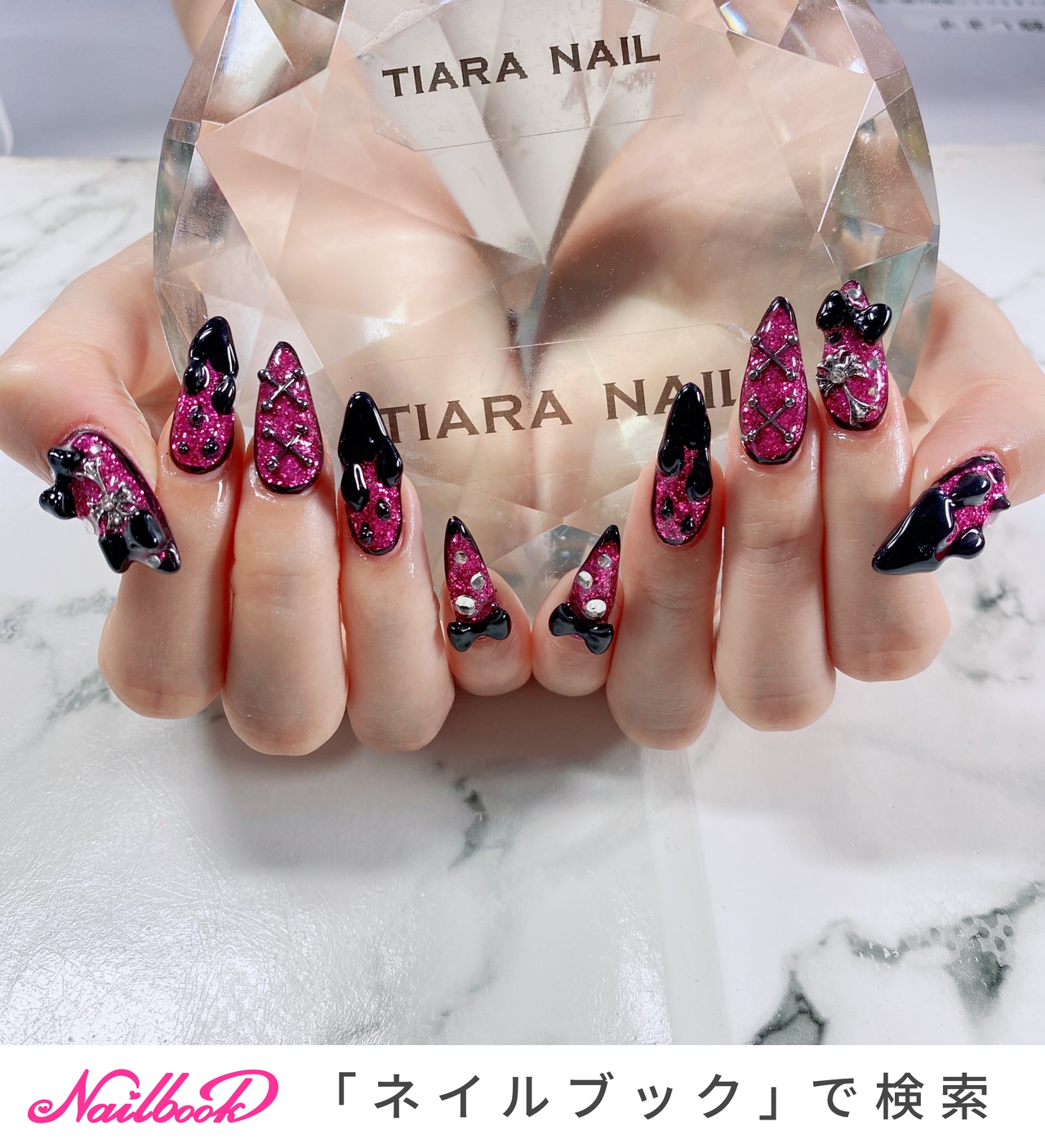 ラメ/ワンカラー/水滴/リボン/ピンク - TIARA NAILのネイルデザイン[No
