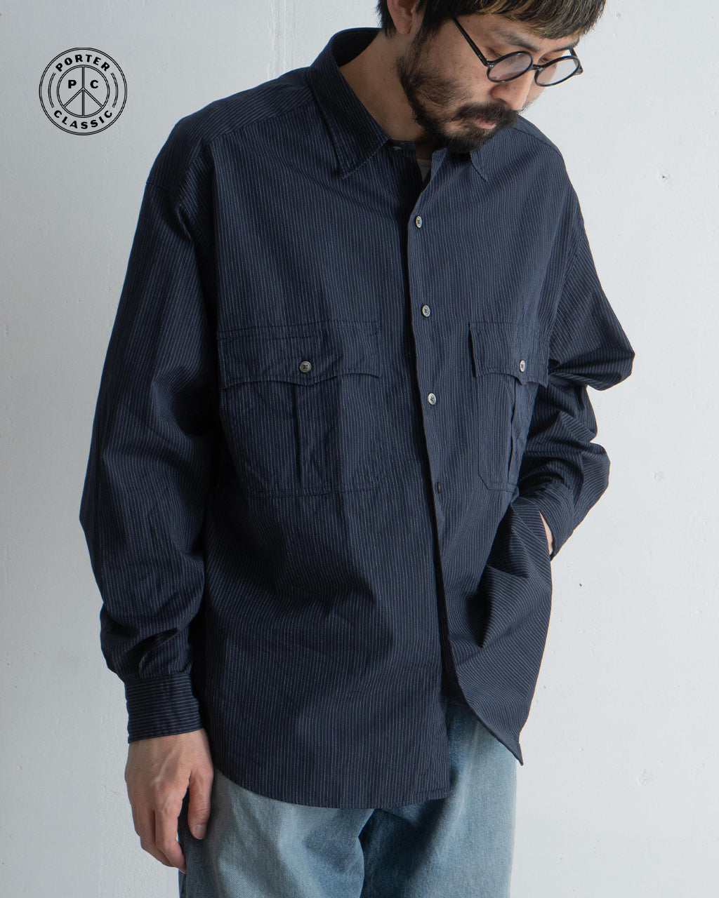 PORTER CLASSIC ポータークラシック ロールアップシャツ ピン